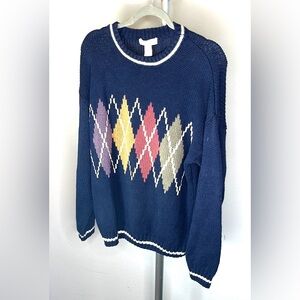 Vintage Cattivo Large Blue & Pastels Argyle Sweater Mint Condition
